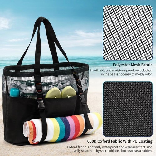 Lightweight Beach Bag Extra Large Tote Bag New Mesh Bag - Picture 4 of 8