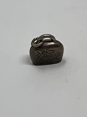 Vintage European 800 Silver Bell Charm Moving Clapper Engraved Flower Estate