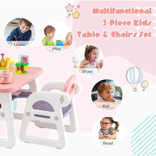 Kids 3-Piece Table and Chair Set Toddler Activity Study Desk w/ Building Blocks - 第 6/8 張圖片