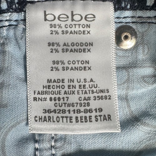 Bebe Y2K Charlotte Star Flare Jeans Rhinestone Spellout Sz 27 Low Rise Dark Wash - Picture 12 of 13