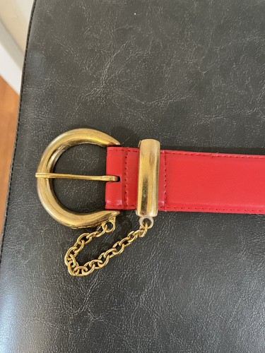 Vintage 80s Red Leather Cinch Belt 1X Extra Large Blondies New York Revcor - Picture 2 of 7
