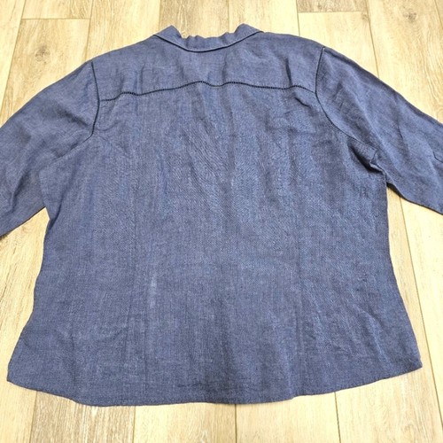 Eddie Bauer 100% Linen Button Up V Neck Collared Blouse Top Blue Women's XXL - Picture 5 of 7