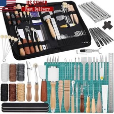 60PCS Leather Craft Tools Kit Punch Stamping Sewing Cutting Engraving Set New