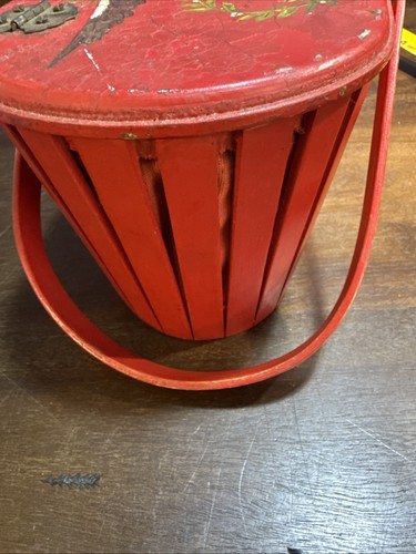 Wooden Basket Purse Painted Lined Hinged with Handle 9"x6"x5" Vintage Eagle Flag - Picture 10 of 11