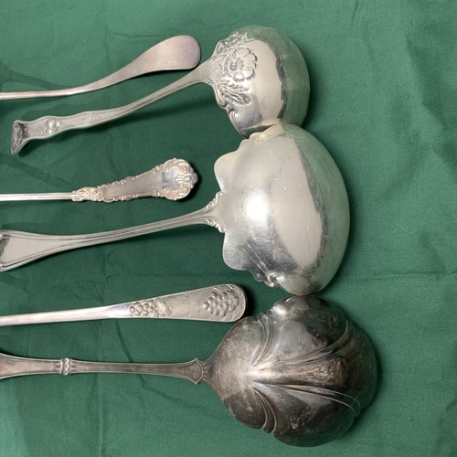 6 antike bis alte versilberte SUPPENKELLEN - 10" - 12" ohne Monogramme - Bild 8 von 8