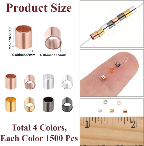 1 Box 6000 Stck. 2 mm Rohr Messing Quetschperlen mit Löchern Gold Silber Schwarz Metall Abstand - Bild 2 von 7