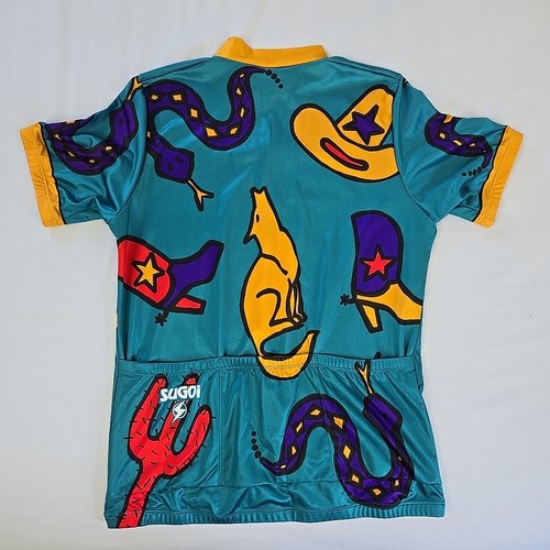 VTG 90s Sugoi Cycling Jersey Southwest Print Coyote Cactus Rattlesnake Mens XL - Picture 12 of 20