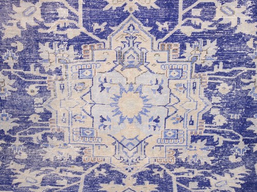 Alfombra vintage de gran tamaño azul envejecido beige medallón lana 6,5 x 9,8 pies - Imagen 6 de 10