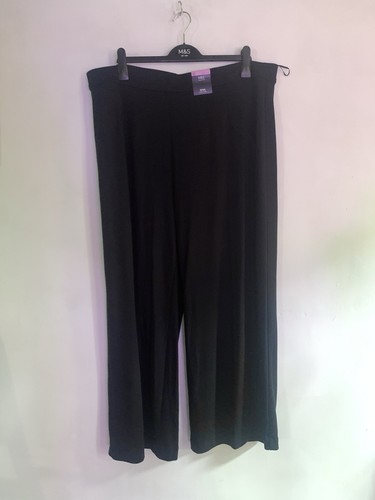 M&S COLLECTION, Wide Leg-Black-Stretch Jersey-Trousers. 22Reg. BNWT