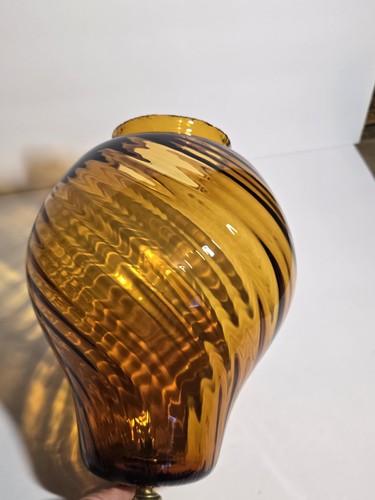 Amber Optic Swirl Glass Mid Century Hanging Swag Light Lamp Fixture - Picture 15 of 16