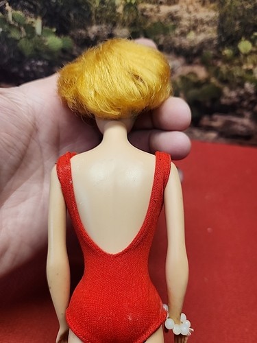 Vintage Blonde Bubblecut Bubble Cut Barbie White Lips, Red Jumpsuit - Picture 9 of 10