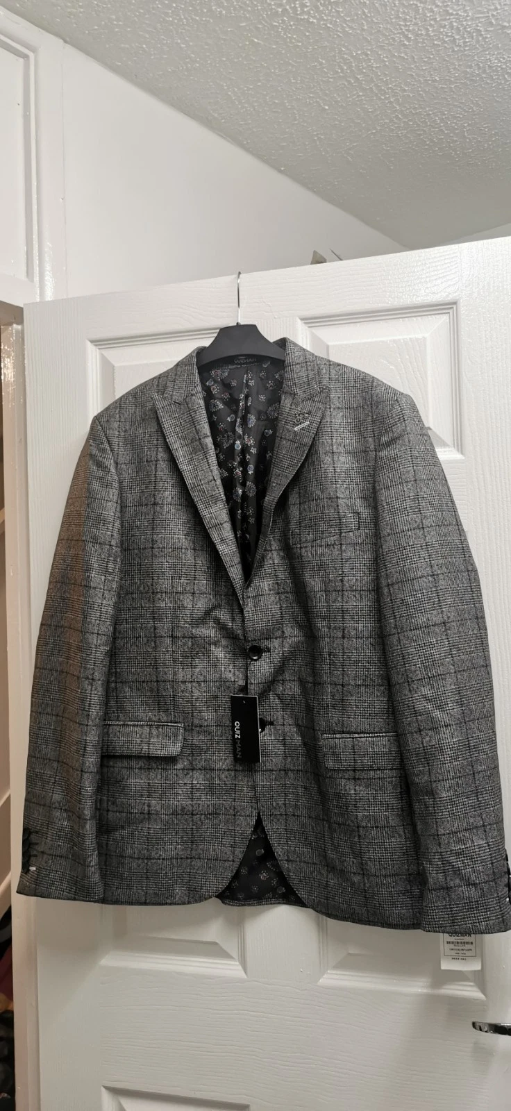 Quiz Man grey blue stylish sophisticated check blazer 42R