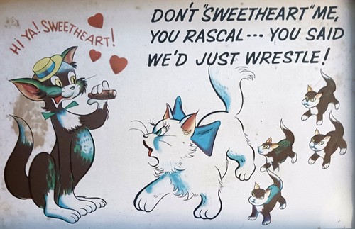 Funny Cat Vintage MCM Tray Don't Sweetheart Me You Said We'd Just Wrestle - Picture 2 of 4