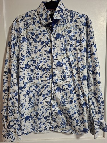Guide London Blue Floral Shirt Long Sleeve Blue/white Size M