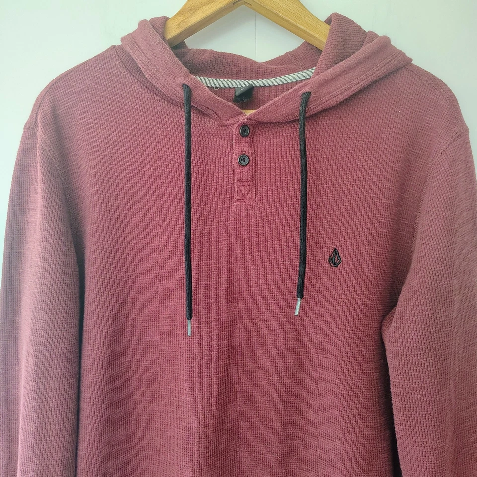 Volcom Y2K Waffle Knit Henley Hoodie Men's L Long Sleeve Skater Grunge Outdoor - Image 2 of 4
