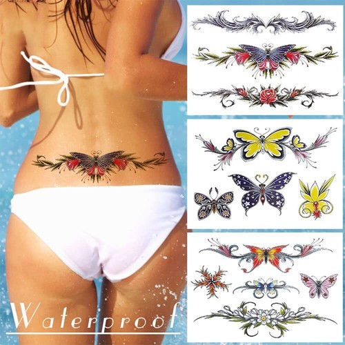 Woman Temporary Tattoos Stickers Waist Belly Waterproof Tattoo Stickers Colorful - Picture 2 of 7
