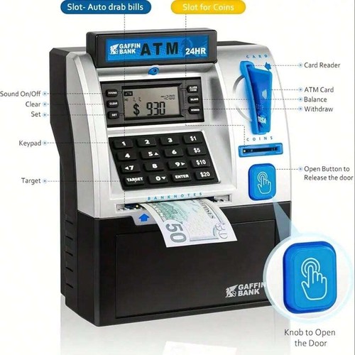 Kids ATM Piggy Bank with Password-Electronic Money Saving Box for Boy Girls Gift - Picture 11 of 16