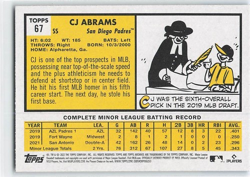 CJ Abrams Baseball Cards - RC's, Base Cards, Inserts, #'d - You Pick! - Picture 33 of 61