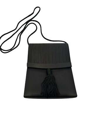 #ad Valerie Stevens Crossbody Black Satin Hard Case Evening Bag Tassel