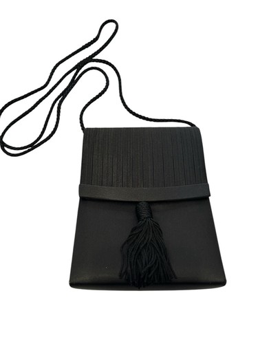Valerie Stevens Crossbody Black Satin Hard Case Evening Bag Tassel