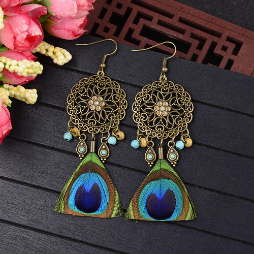 Pendientes colgantes de colección bohemia boho borla coloridas cuentas de madera con tachuelas para mujer - Imagen 42 de 212