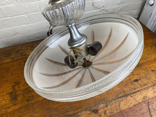 Beautiful 1950's Chandelier w/ Chip Free Shade & 3 Sockets, 18 3/4" Hang Length - Picture 9 of 22