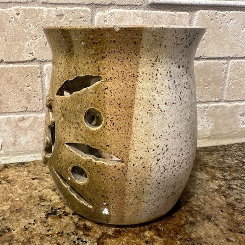 Kunstkeramik Windlicht Teelicht Kerze Schnitt Blume Leuchte Ton Glas gefleckt 5,5" T - Bild 5 von 11