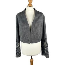 Frank Lyman Gray Cropped Flare Sleeve Applique Embroidered Jacket Uk 16 Abstract
