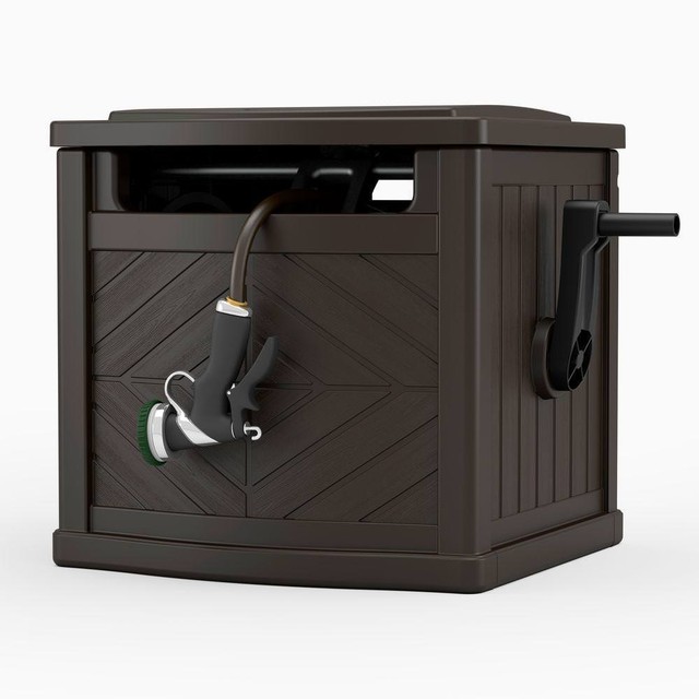 Suncast 150 Ft Hideaway Garden Hose Reel Storage Bin Portable Outdoor Garden 150 Ft Hideaway Water Hose Storage Patio Container Box