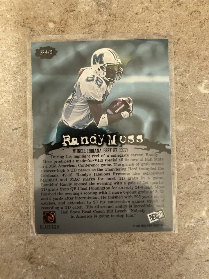 1998 Press Pass Fields Of Fury Randy Moss (RC) Card FF 4/9 - Image 2 of 2