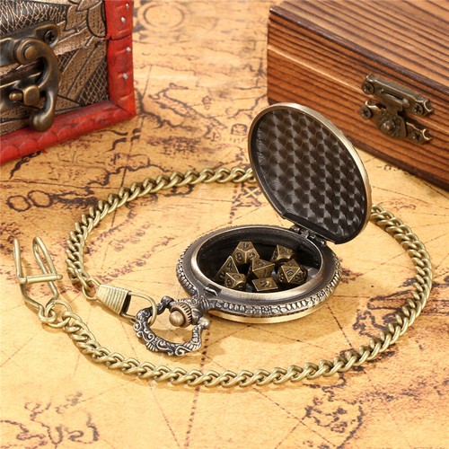7pcs Mini RPG Dice Set for Tabletop Gaming Steampunk Style Metal Dices in Case - Picture 12 of 15