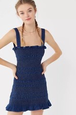 UO Urban Outfitters Sofia Denim Dress Smocked Mini Dress Size 6 Blue