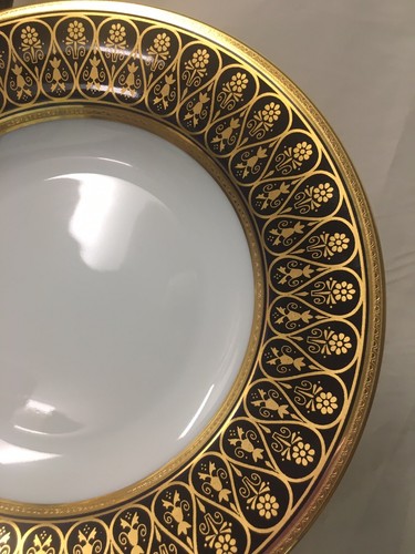 (12)Chas Haviland Limoges Incrustation Polie a l'agate Cobalt 9.25" SOUP BOWLS - Picture 7 of 11