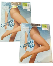 2 JCPenney Control Top Super Shaper Pantyhose Size Average Smoke Grey Pale Khaki