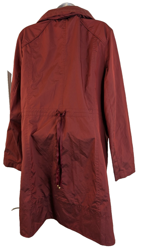 Chaqueta de lluvia Cole Haan, para mujer, capucha en cuello rojo rubí, talla L - Imagen 2 de 4