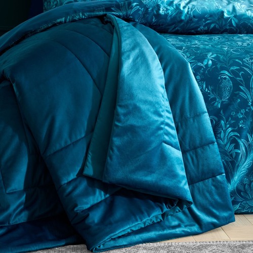 Catherine Lansfield Teal Velvet Regal Bedspread 220x230cm - Picture 2 of 3