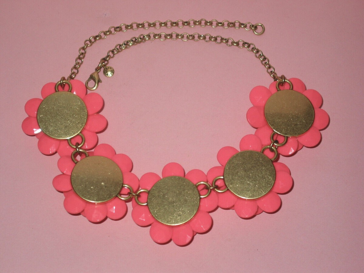 J CREW ~ Chunky Bright Pink Flower Necklace With Faceted Petals