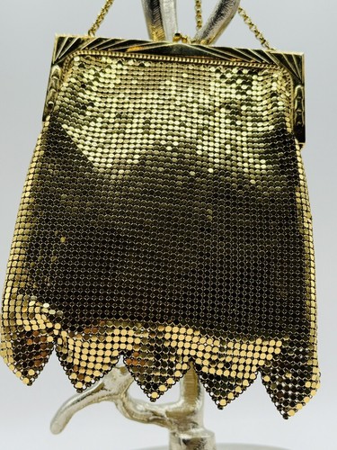 Cartera de correo de cadena vintage Art Deco Whiting & Davis tono dorado años 30 - Imagen 3 de 11