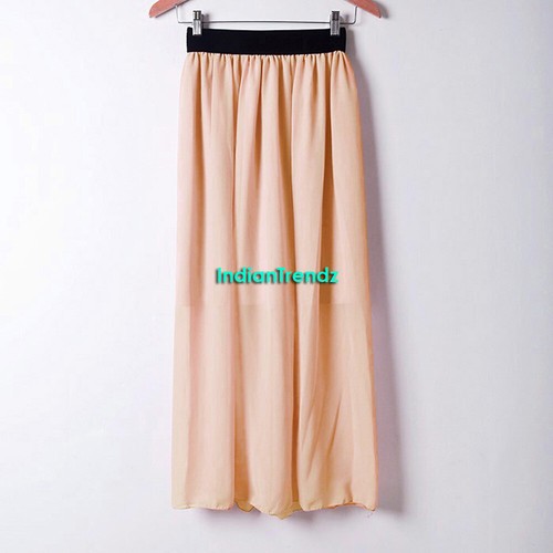 Women Double Layer Chiffon Pleated Retro Long Maxi Dress Elastic Waist Skirt New - Picture 28 of 44