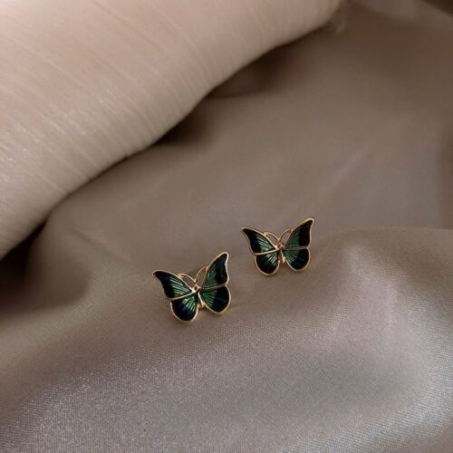 Fashion Butterfly Earrings Enamel Gold Plated Ear Stud Women Party Jewelry Gift - Picture 2 of 6