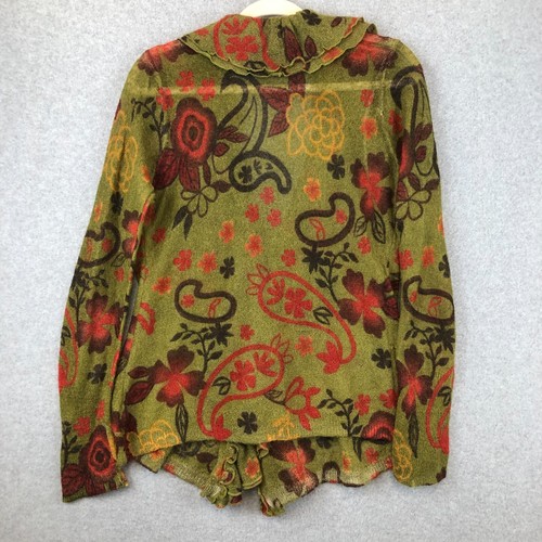 Guinevere Mohair Merino Wool Floral Cardigan Sweater Womens L Ruffle Collar/Hem - Picture 12 of 13