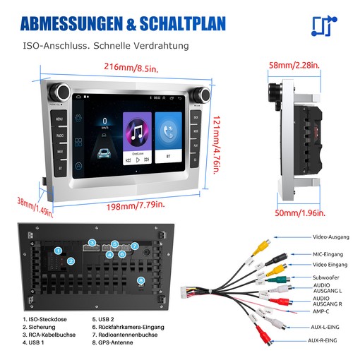 7 Zoll Carplay Autoradio Für Opel Corsa C Astra H G Vivaro Android 13 64G Kamera - Bild 12 von 14