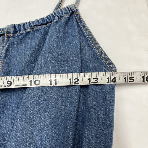 Vintage Jeanetics Denim Dress Womens 7 Tie Shoulders Elastic Waist Western Y2K - Picture 5 of 11