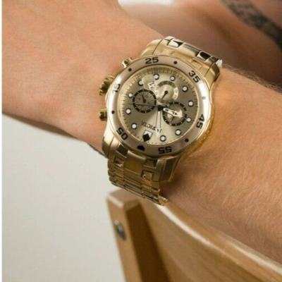 Invicta Pro Diver Scuba 18K Gold Plated Gold Dial Chrono SS Mens