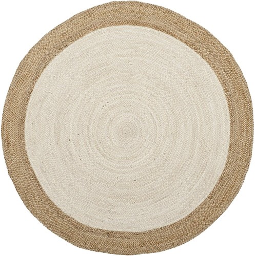 White With Beige Border Round Jute Rug Braided Rug Circular Jute Door Mats Rug - Picture 2 of 4