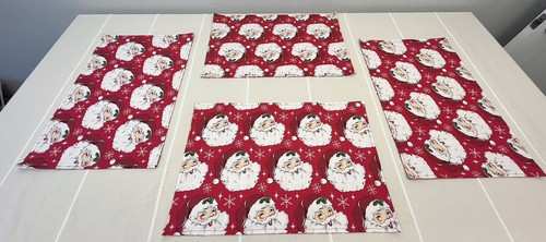 Christmas Placemats Reversible Santa Claus Snowflake Stripe Red White Set of 4 - Picture 5 of 8