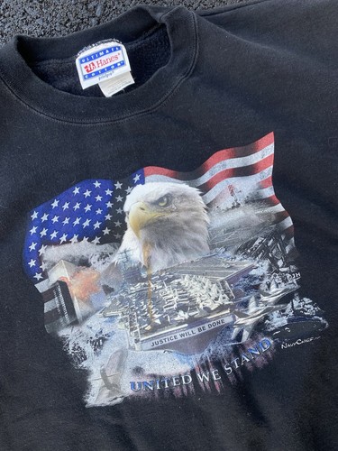 Hanes Sweatshirt Mens Medium M Black Eagle USA Flag Patriotic 90s Freedom United - Picture 8 of 15