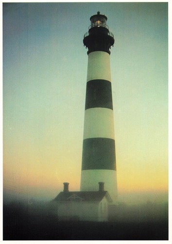 Bodie Island Leuchtturm im Morgennebel äußere Banken NC Vintage Postkarte  - Bild 1 von 2