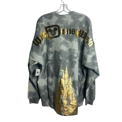 NWT Walt Disney World Gray Tie Dye Gold Cinderella Castle Spirit Jersey Large