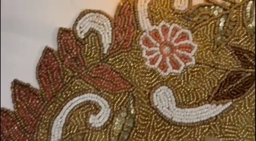 Hand Beaded Floral Table Runner Dining Table Topper Designer Tableware 13X36Inch - Video 1 of 1